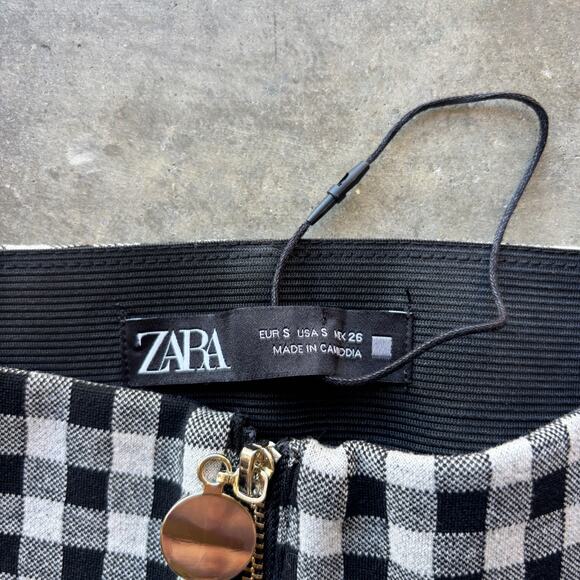 Zara Legging High-Rise Womens S White Black Gingham Plaid Checkered Skinny Pants - Picture 4 of 14
